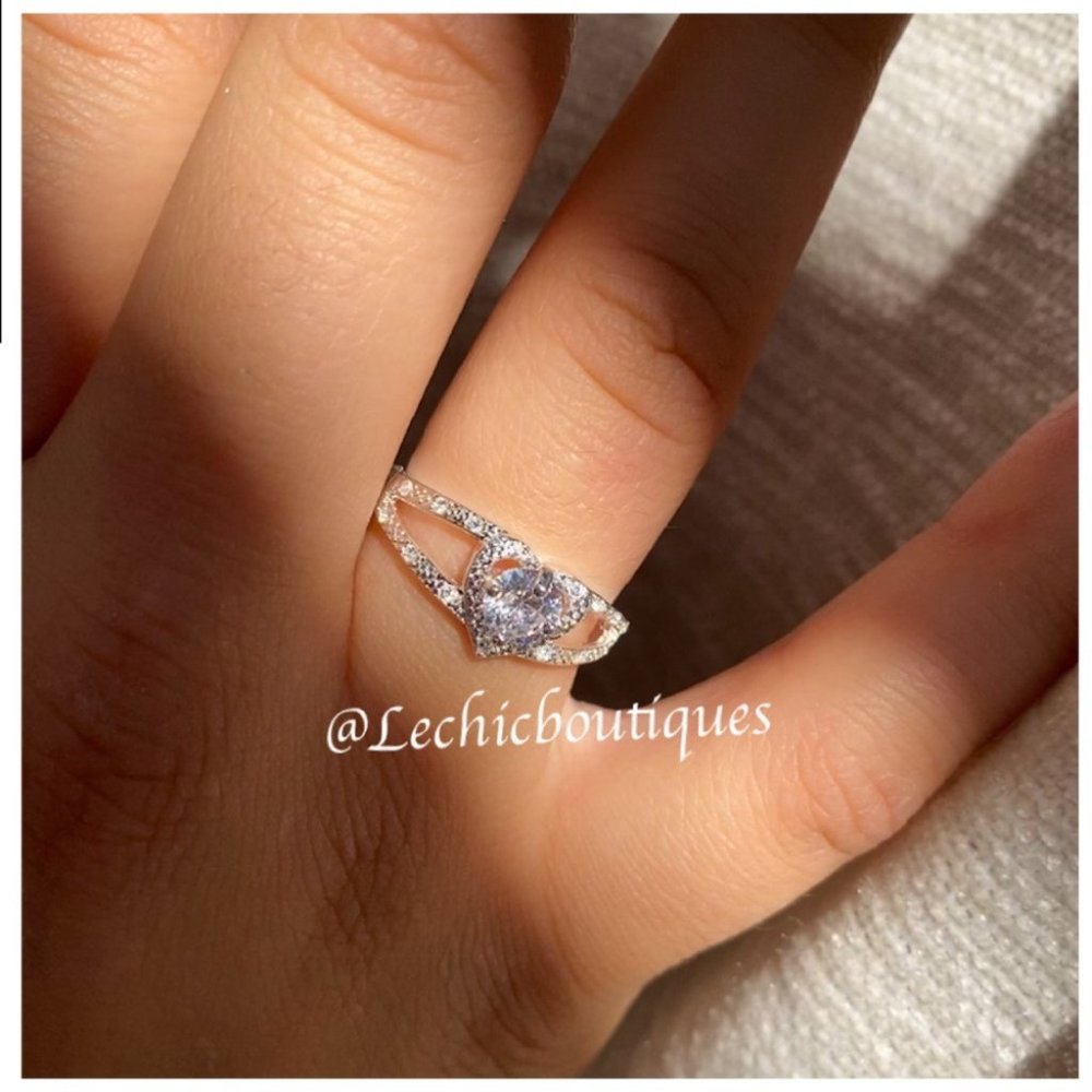 New Womens love heart silver Plated ring - Picture 2 of 9